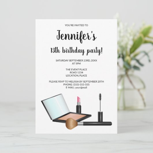 化粧セットイラストレーション化粧品誕生日パーティー 招待状 (スタンド正面)