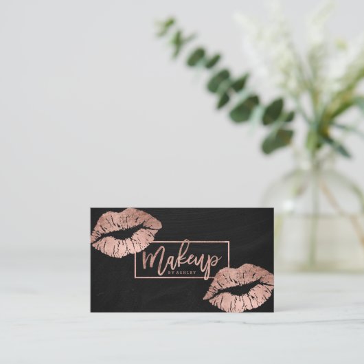 化粧タイポグラフィ唇バラ金ゴールド黒板 名刺 (スタンド正面)
