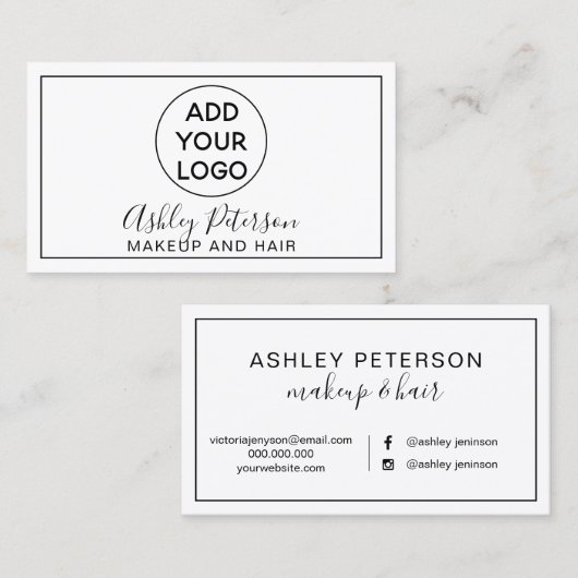 化粧タイポグラフィ白黒ミニマリストフレーム 名刺 (正面/裏面)