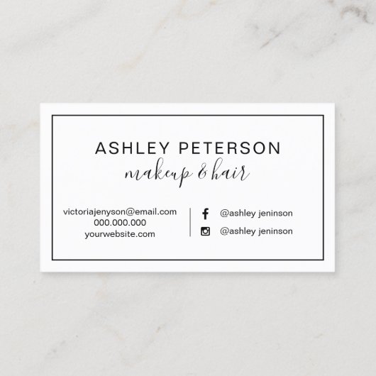 化粧タイポグラフィ白黒ミニマリストフレーム 名刺 (裏面)