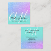 化粧ティール(緑がかった色)マーメイド紫グリッター文字モノグラム スクエア名刺 (正面/裏面)