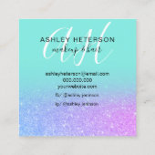 化粧ティール(緑がかった色)マーメイド紫グリッター文字モノグラム スクエア名刺 (裏面)