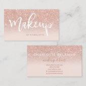 化粧バラ金ゴールドグリッターグラデーションピンク文字 名刺 (正面/裏面)