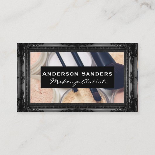 化粧パレットとブラシ |アンティークブラック縁ど 名刺 (正面)