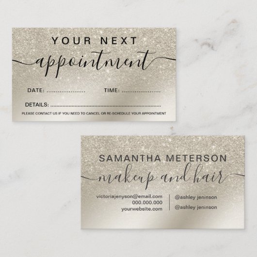 化粧パールグリッターアイボリーグラデーション金ゴールド金属 予約カード (正面/裏面)