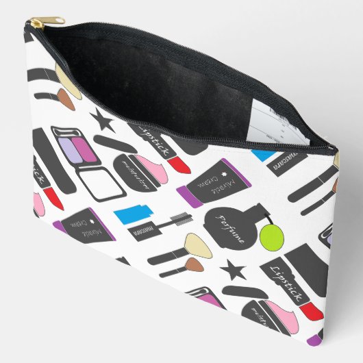 化粧ファンキー化粧品コラージュ模様 アクセサリーポーチ (見開き)