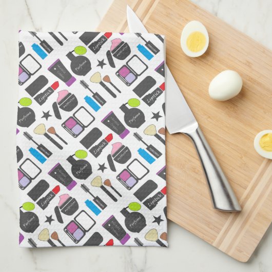 化粧ファンキー化粧品コラージュ模様 キッチンタオル (四つ折り)