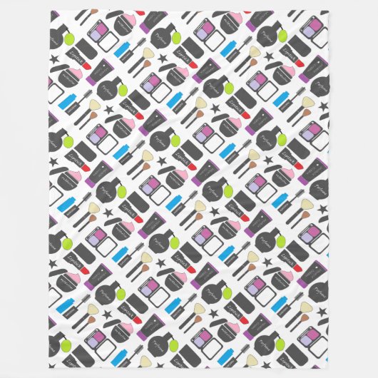 化粧ファンキー化粧品コラージュ模様 フリースブランケット (正面)