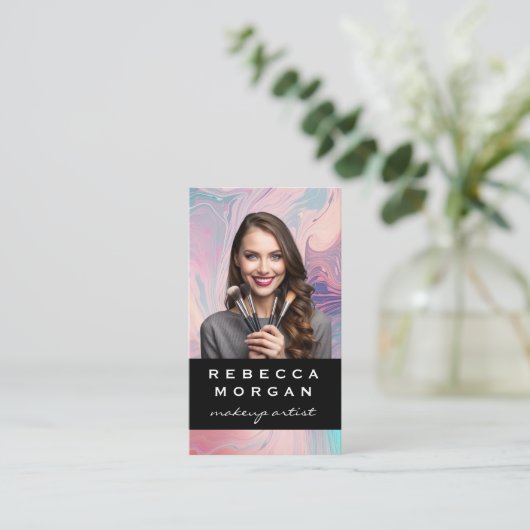 化粧ブラシ付き女性 名刺 (スタンド正面)