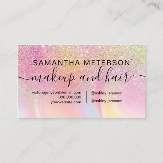 化粧ヘアピンクグリッターニングユニコーン大理石 予約カード (裏面)