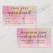 化粧ヘアピンクグリッターニングユニコーン大理石 予約カード (正面/裏面)