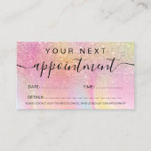 化粧ヘアピンクグリッターニングユニコーン大理石 予約カード (正面)