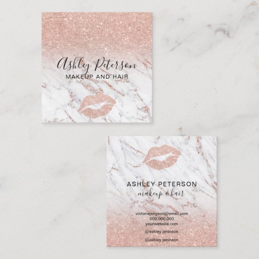 化粧ヘアマーブルバラ金ゴールドグリッター唇 スクエア名刺 (正面/裏面)