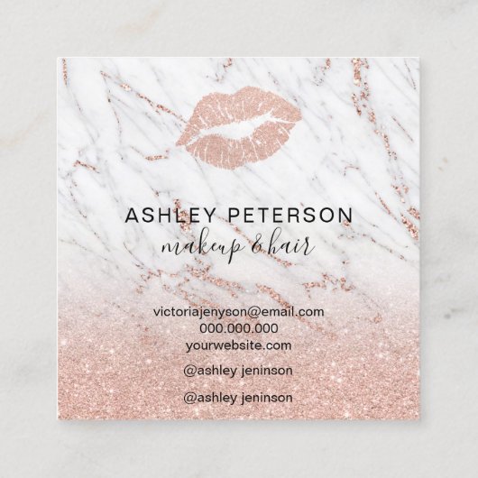 化粧ヘアマーブルバラ金ゴールドグリッター唇 スクエア名刺 (裏面)