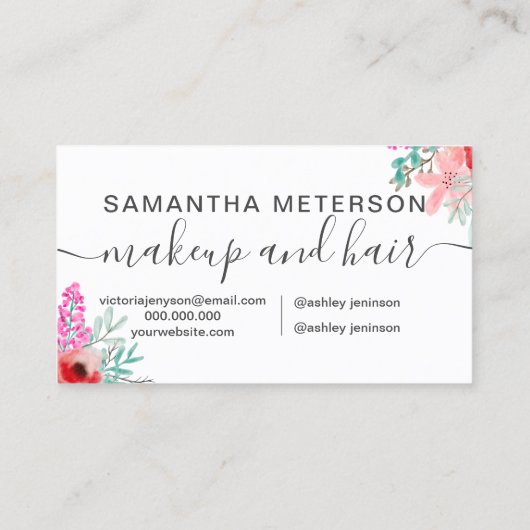 化粧ミントピンクフローラ水モノグラムの色 名刺 (裏面)