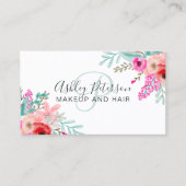 化粧ミントピンクフローラ水彩トレンディーモノグラム 名刺 (正面)