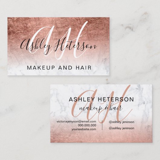 化粧モノグラムのバラ金ゴールド箔大理石文字 名刺 (正面/裏面)