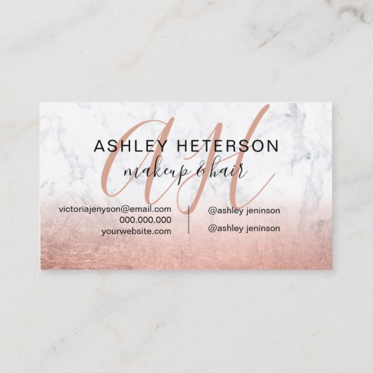 化粧モノグラムのバラ金ゴールド箔大理石文字 名刺 (裏面)