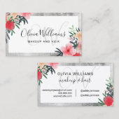 化粧モノグラムの銀フレームフローラスクリプト 名刺 (正面/裏面)