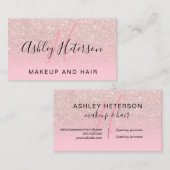 化粧モノグラムスクリプトバラ金ゴールドグリッターピンク 名刺 (正面/裏面)