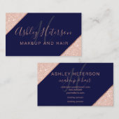 化粧モノグラムバラ金ゴールドストライプグリッターネービーブルー 名刺 (正面/裏面)