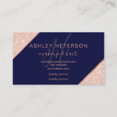 化粧モノグラムバラ金ゴールドストライプグリッターネービーブルー 名刺 (裏面)