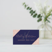 化粧モノグラムバラ金ゴールドストライプグリッターネービーブルー 名刺 (スタンド正面)