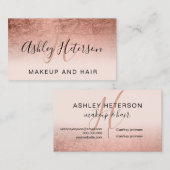 化粧モノグラムバラ金ゴールドフォイル赤面ピンクスクリプト 名刺 (正面/裏面)