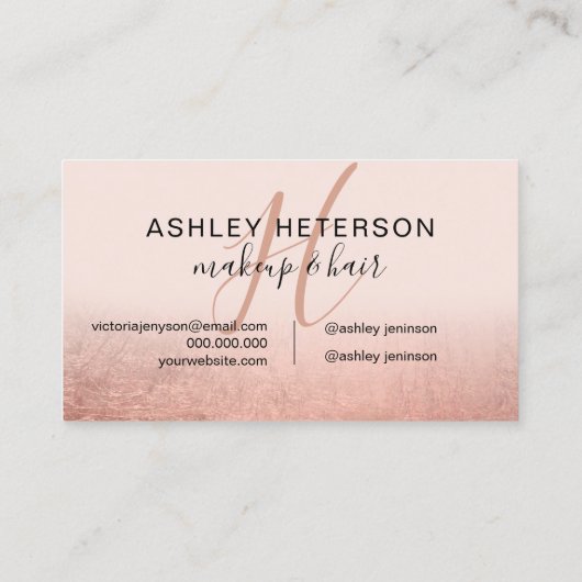 化粧モノグラムバラ金ゴールドフォイル赤面ピンクスクリプト 名刺 (裏面)