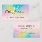 化粧モノグラムレインボーグリッタースクリプトピンク 名刺 (正面/裏面)