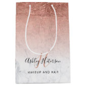 化粧モノグラム大理石バラ金ゴールド箔スクリプト ミディアムペーパーバッグ (正面)