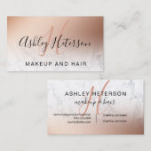 化粧モノグラム大理石バラ金ゴールド箔スクリプト 名刺 (正面/裏面)