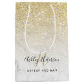 化粧モノグラム大理石金ゴールドグリッタースクリプト ミディアムペーパーバッグ (正面)