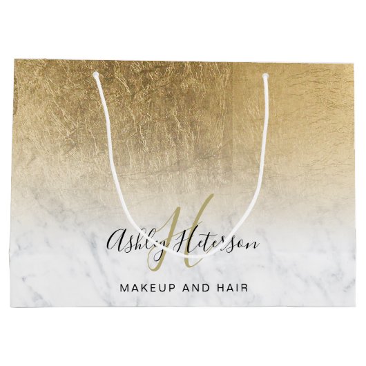化粧モノグラム大理石金ゴールド箔スクリプト ラージペーパーバッグ (裏面)