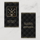 化粧及び美容師のキルトにされる贅沢な金ゴールドの黒 名刺 (正面/裏面)