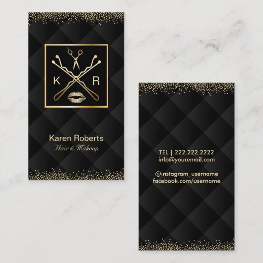 化粧及び美容師のキルトにされる贅沢な金ゴールドの黒 名刺 (正面/裏面)