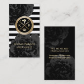 化粧及び美容師のモダンのストライプの黒い花柄 名刺 (正面/裏面)