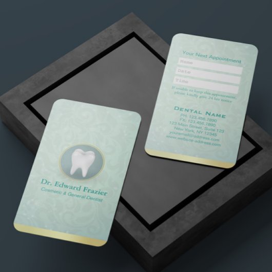 化粧品および一般的な歯科医アポイントメント金ゴールドティール（緑がかった色） 予約カード