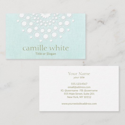 化粧品かわいらし白ロゼット淡いアクアブルー 名刺 (正面/裏面)