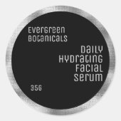 化粧品せっけん製品ラベル – ブラックとシルバー ラウンドシール (正面)