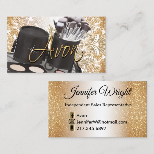化粧品と金ゴールドグリッター- Avon 名刺 (正面/裏面)