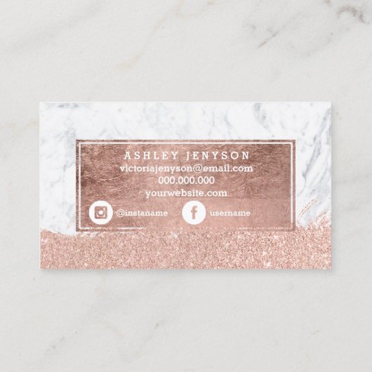 化粧品のばら色の金ゴールドのタイポグラフィのグリッターの大理石 名刺 (裏面)
