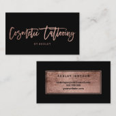 化粧品のtattoingのどのばら色の金ゴールドのタイポグラフィの黒 名刺 (正面/裏面)