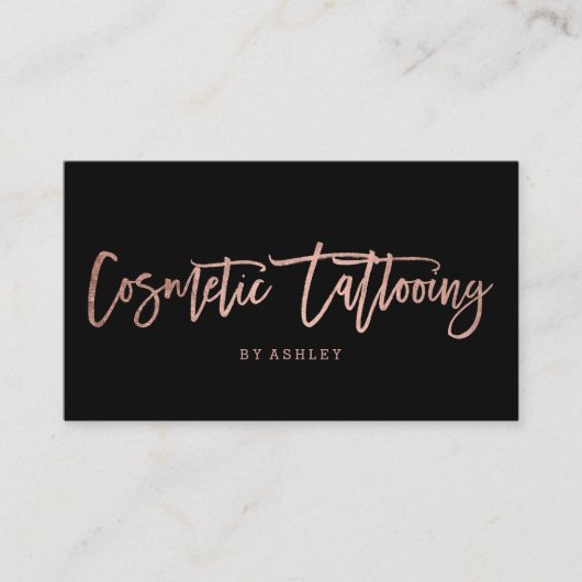 化粧品のtattoingのどのばら色の金ゴールドのタイポグラフィの黒 名刺 (正面)