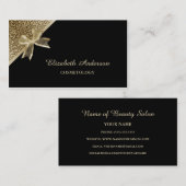 化粧品エレガントブラックと金ゴールドヒョウのリボン 名刺 (正面/裏面)