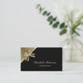 化粧品エレガントブラックと金ゴールドヒョウのリボン 名刺 (スタンド正面)