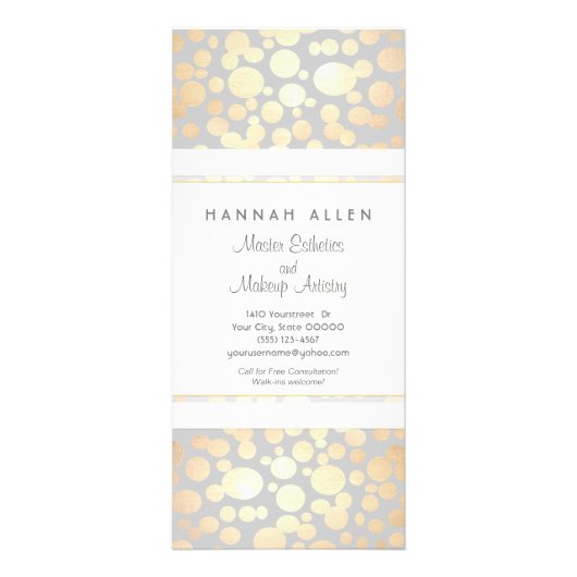 化粧品スパとサロン金ゴールド円メニュー ラックカード (正面)