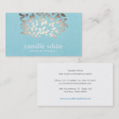 化粧品ホイフェイクル葉ターコイズリネンルック 名刺 (正面/裏面)