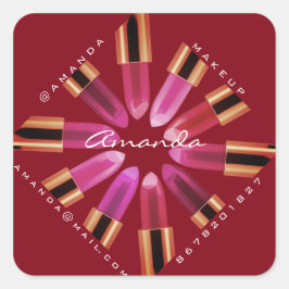 化粧品メイクアップショップバラピンクリップスティック金ゴールド スクエアシール