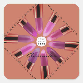 化粧品メイクアップバラ金ゴールドピンクリップスティックロゴショップ スクエアシール